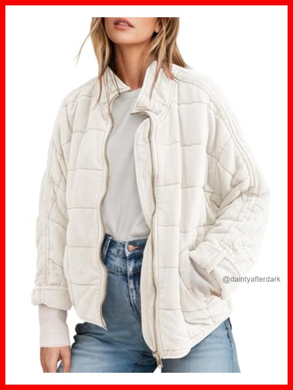 Quilted Full-Zip Long Sleeve Winter Jacket Coat Suede Relaxed Fit